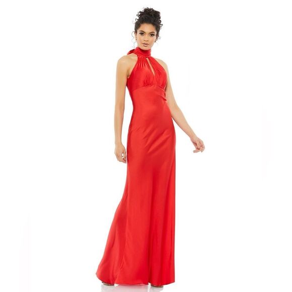 NWT Mac Duggal Red Halter Neck Sleeveless Gown 49520 ❤️ Size 18 - Picture 1 of 11